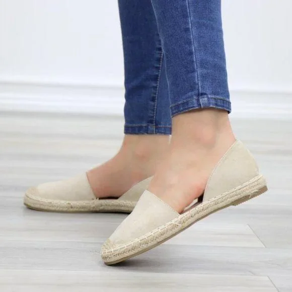 Beige Vegan Suede Flat Slip On Loafer Espadrilles - Picture 7 of 10